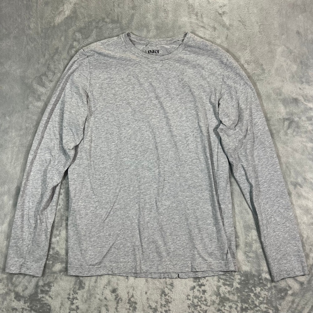 Pact Organic Cotton Long Sleeve T Shirt Mens Size M Gray Crew Neck Pullover Rip
